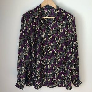 elementz Size 1X Purple Cream & Black Floral Top